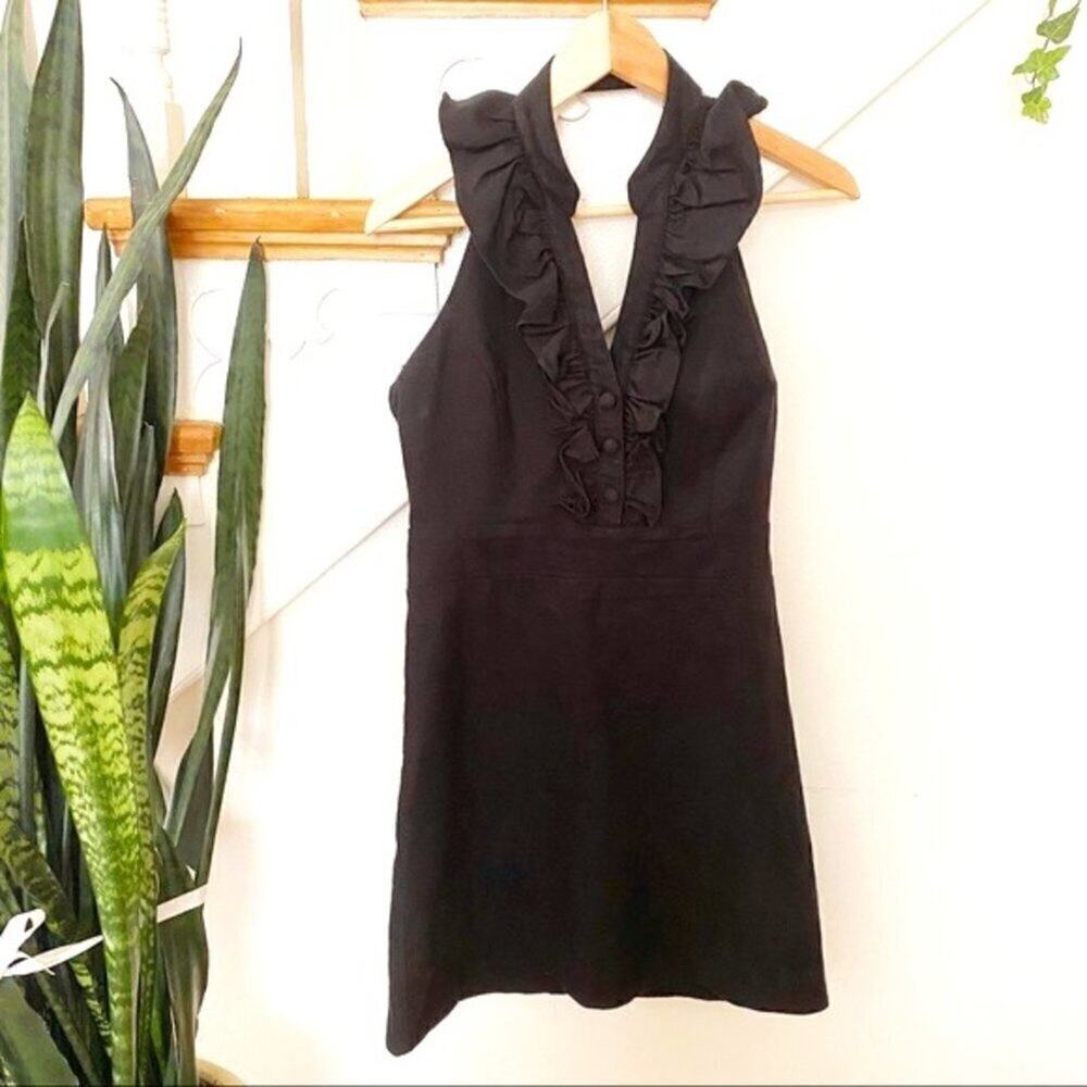 MINKPINK black halter mini dress ruffle neck sz S